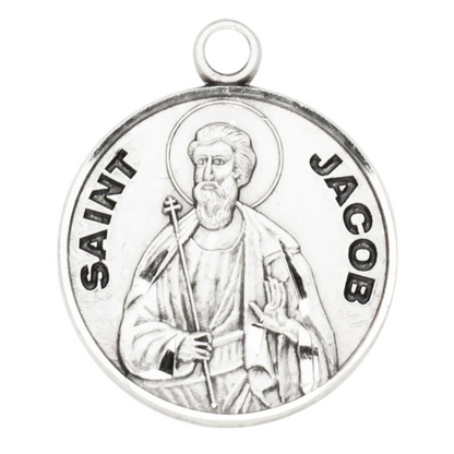 Saint Jacob Sterling Silver Round Medal Necklace — 20" Chain, Made in USA, Gift Box