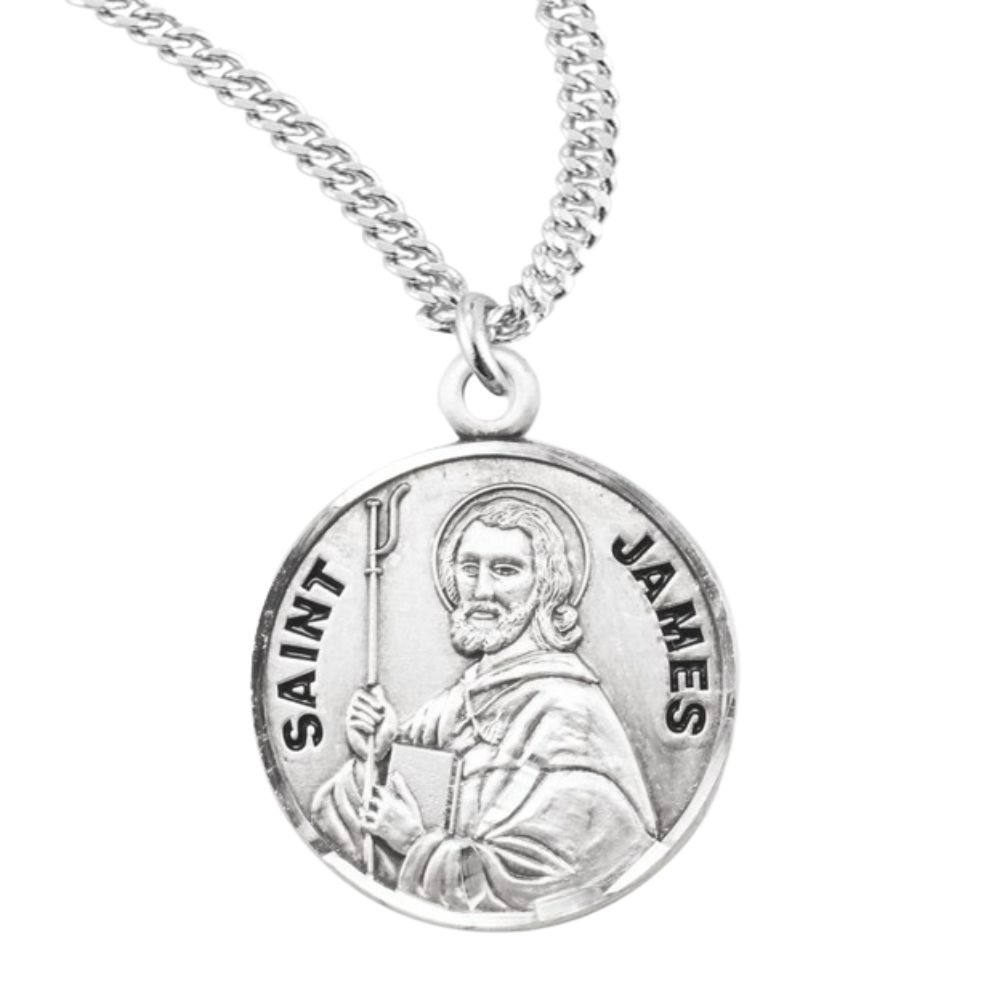 Patron Saint James Round Sterling Silver Medal, Catholic Gift, Made in USA