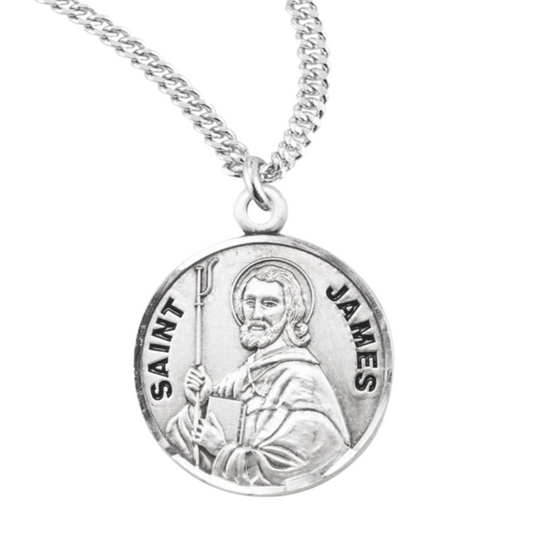 Patron Saint James Round Sterling Silver Medal, Catholic Gift, Made in USA