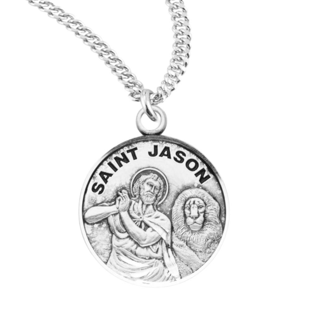 Patron Saint Jason Round Sterling Silver Medal, Catholic Gift, Made in USA