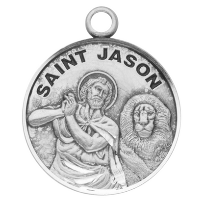 Saint Jason Sterling Silver Medal Round Pendant Necklace — 20" Chain, Gift Box