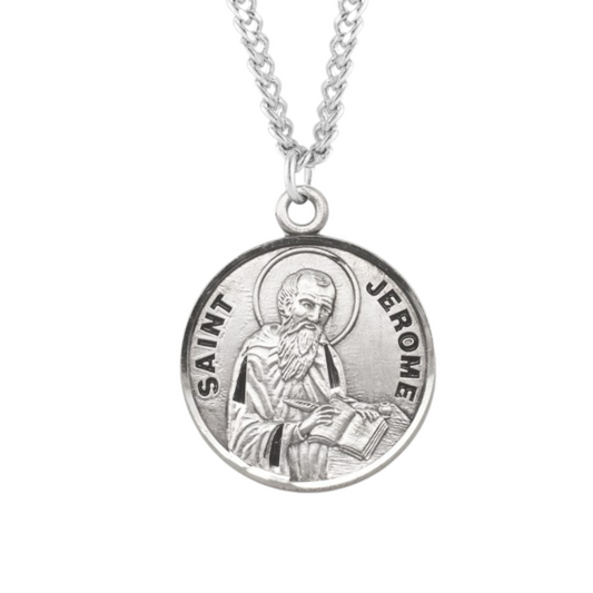 Patron Saint Jerome Round Sterling Silver Medal, Catholic Gift, Made in USA