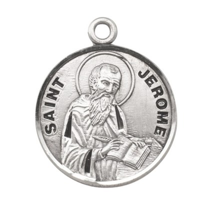 Saint Jerome Sterling Silver Round Medal Pendant Necklace — 20 Inch Chain