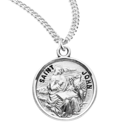 Patron Saint John the Evangelist Round Sterling Silver Medal, Catholic Gift, Made in USA