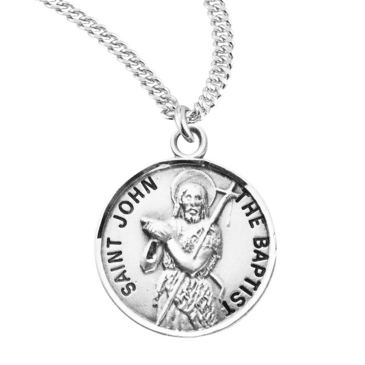 Patron Saint John the Baptist Round Sterling Silver Medal, Catholic Gift, Made in USA