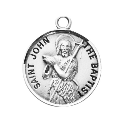 Saint John the Baptist Sterling Silver Medal Necklace — 20" Chain, Gift Box