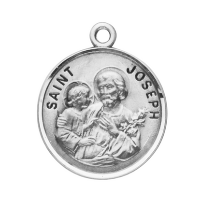 Saint Joseph .925 Sterling Silver Medal Necklace — 20" Chain, Gift Box Included