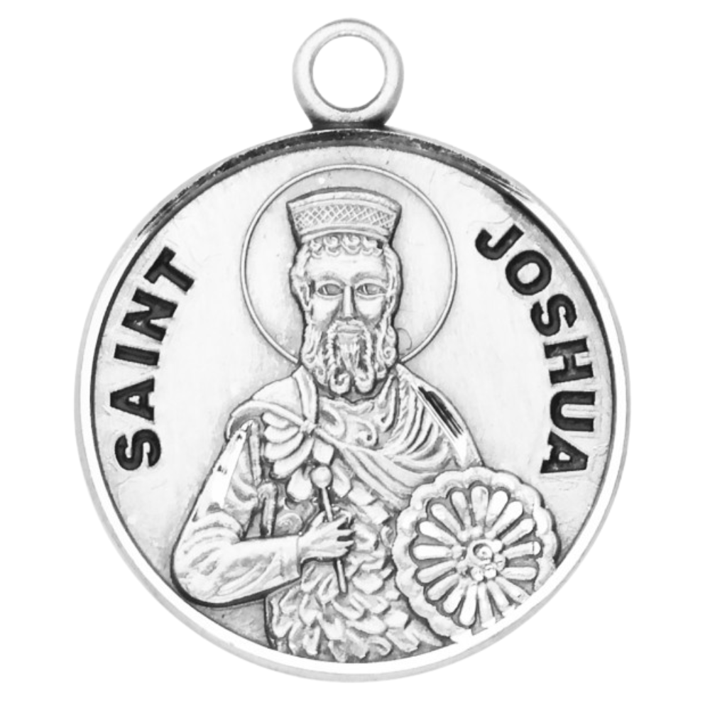 Saint Joshua Sterling Silver Round Medal Pendant — 20" Chain, Gift Box