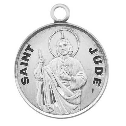 Saint Jude Sterling Silver Round Medal Pendant — 20" Chain, Gift Box Included