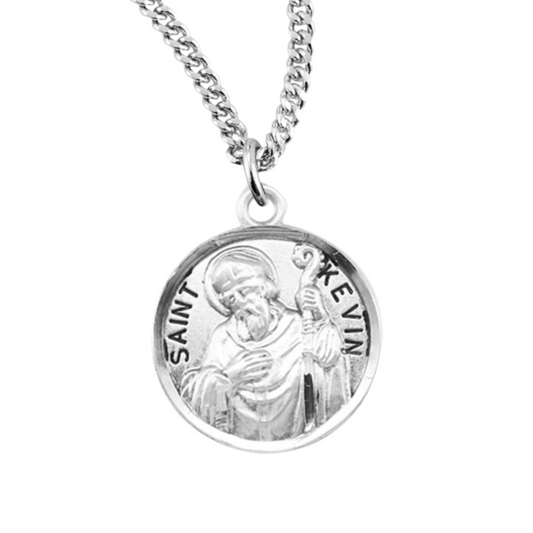 Patron Saint Kevin Round Sterling Silver Medal, Catholic Gift, Made in USA