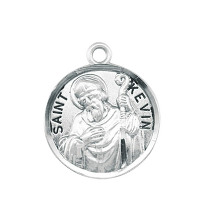 Saint Kevin Sterling Silver Round Medal Necklace — 20" Chain, Gift Box Included