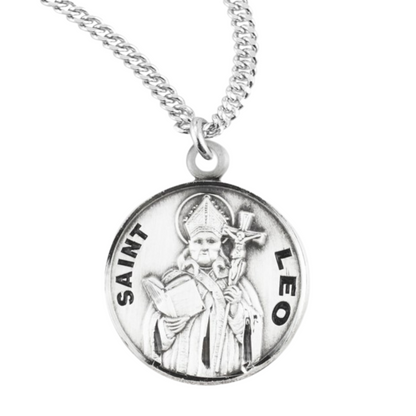 Patron Saint Leo Round Sterling Silver Medal, Catholic Gift, Made in USA