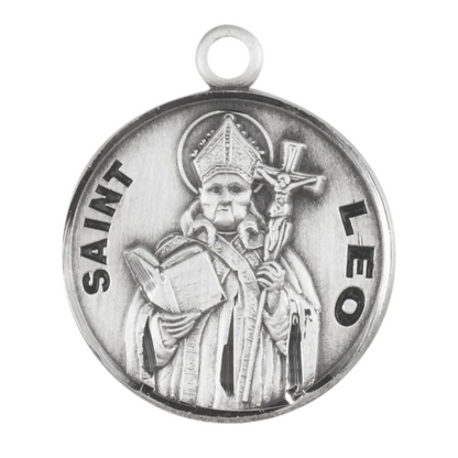 Saint Leo Round Sterling Silver Medal Pendant Necklace - 20 Inch Chain, USA