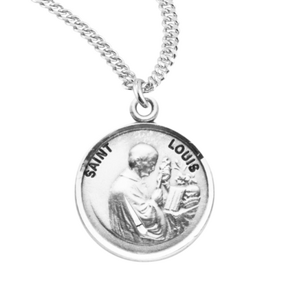 Patron Saint Louis Round Sterling Silver Medal, Catholic Gift, Made in USA