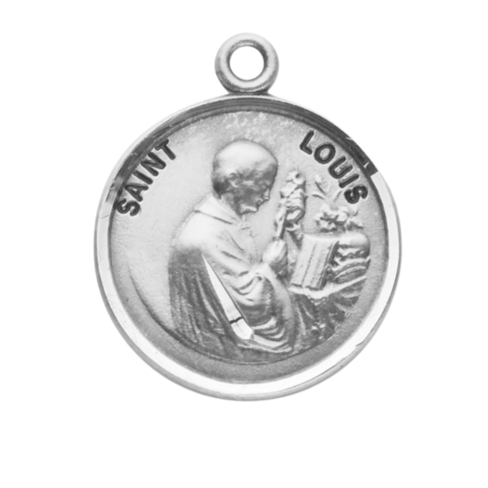 St. Louis IX Sterling Silver Round Medal Pendant — 20" Chain, Gift Box Included