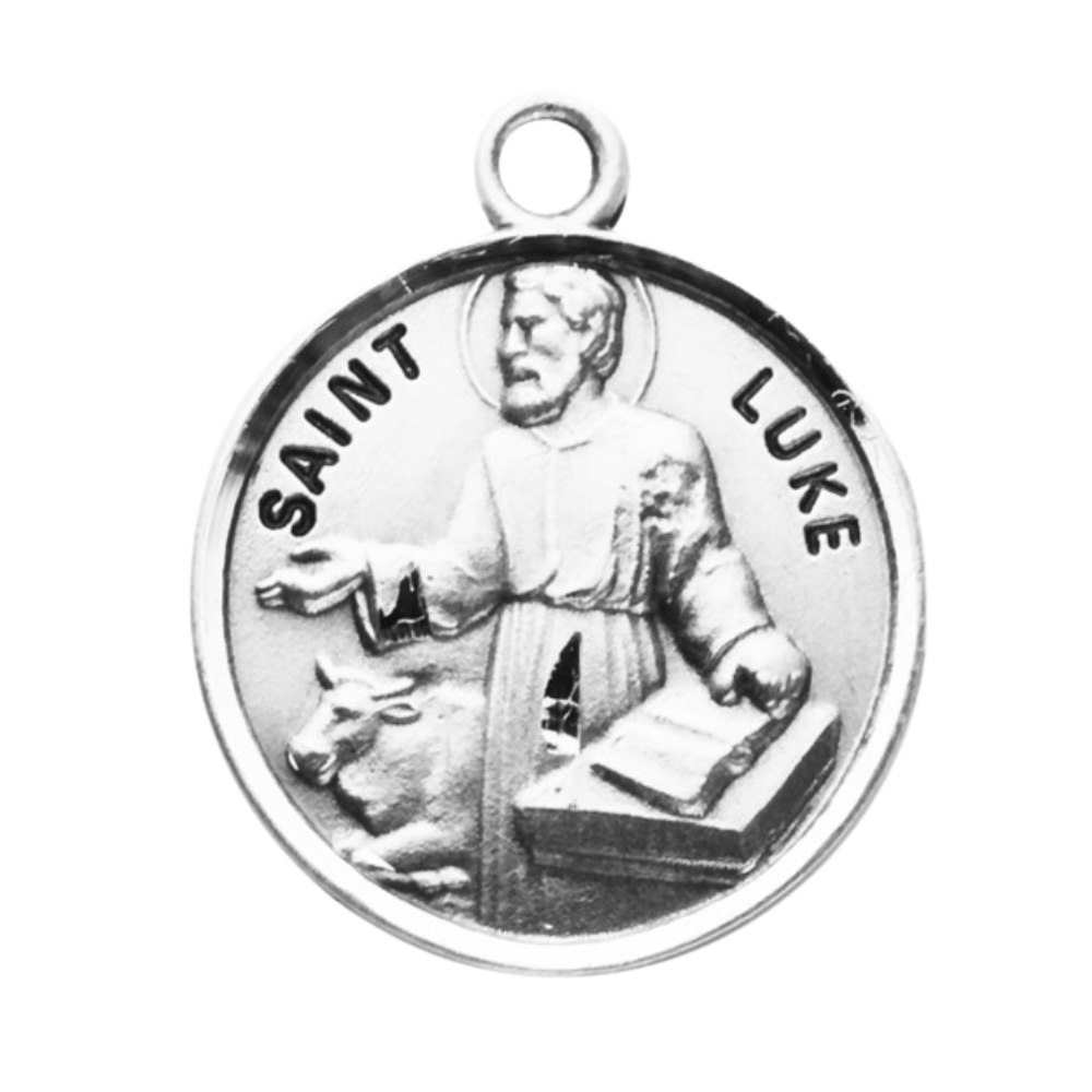 Saint Luke Sterling Silver Round Medal Pendant — 20" Chain, Gift Box Included