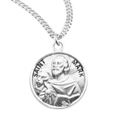 Patron Saint Mark Round Sterling Silver Medal, Catholic Gift, Made in USA