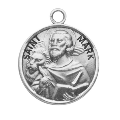 Saint Mark Round Sterling Silver Medal Necklace — 20" Chain, Gift Box Included