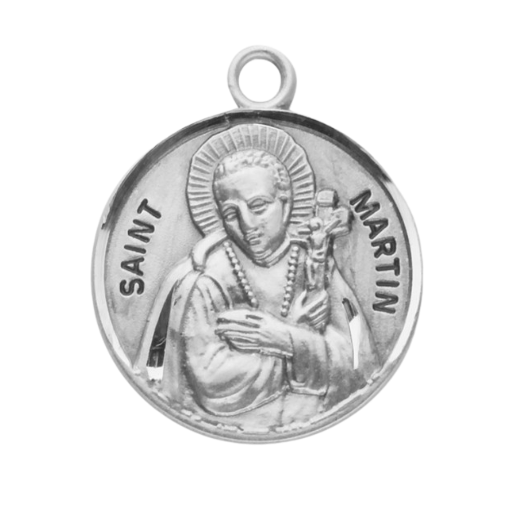 Saint Martin De Porres Sterling Silver Round Medal Necklace - 20" Chain