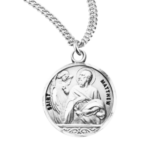 Patron Saint Matthew Round Sterling Silver Medal, Catholic Gift, Made in USA