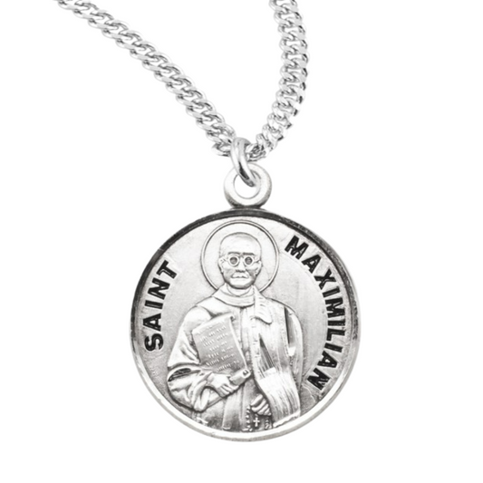Patron Saint Maximilian Round Sterling Silver Medal, Catholic Gift, Made in USA