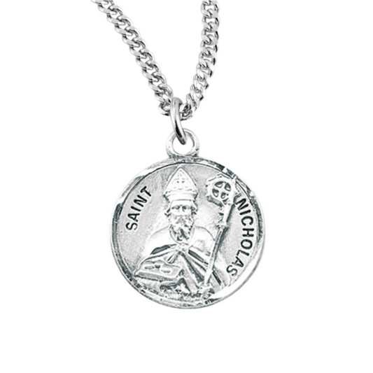 Patron Saint Nicholas Round Sterling Silver Medal, Catholic Gift, Made in USA