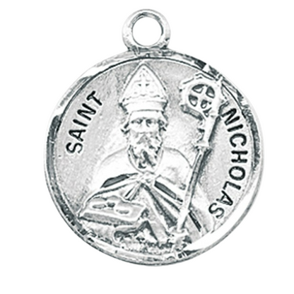 Saint Nicholas Round Sterling Silver Medal Necklace — 20" Chain, Gift Box