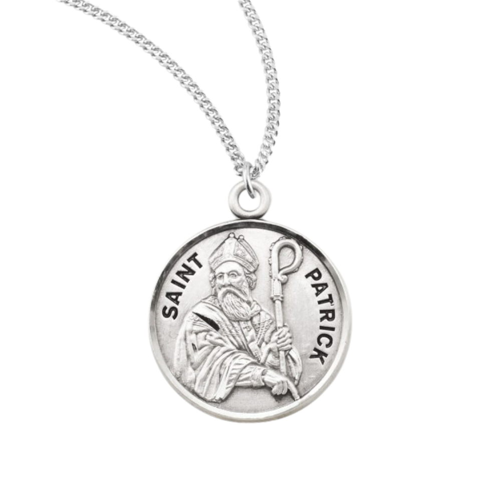 Sterling Silver Round St Patrick, Catholic Gift, Made in USA
