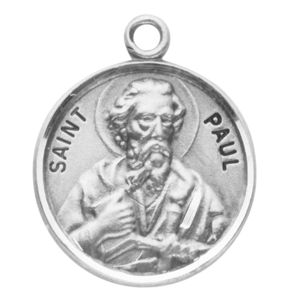 Saint Paul Sterling Silver Round Medal Pendant — 20" Chain, Gift Box Included