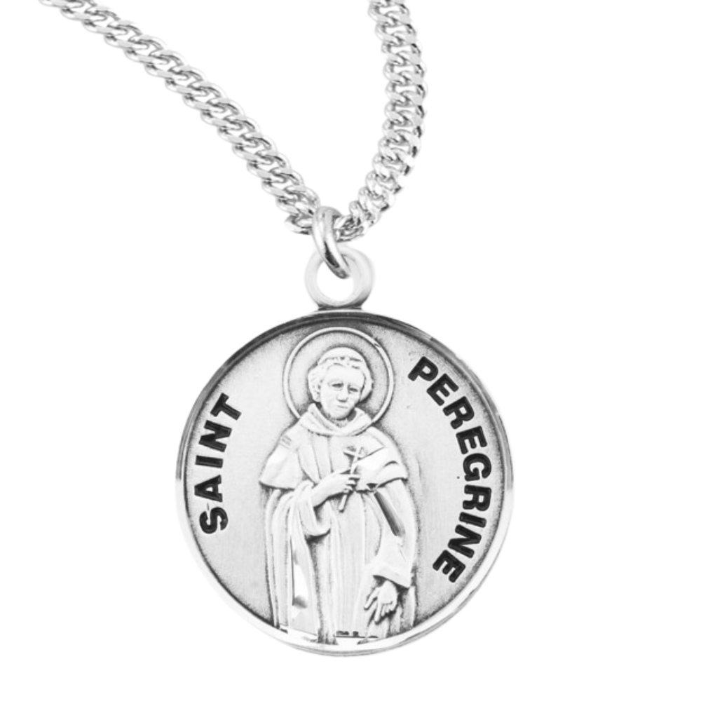 Patron Saint Peregrine Round Sterling Silver Medal, Catholic Gift, Made in USA