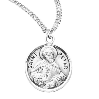 Patron Saint Peter Round Sterling Silver Medal, Catholic Gift, Made in USA