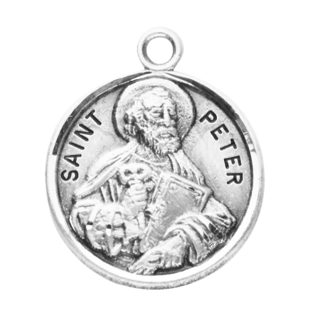Saint Peter Sterling Silver Medal Pendant — 20" Chain, Made in USA, Gift Box