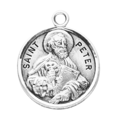 Saint Peter Sterling Silver Medal Pendant — 20" Chain, Made in USA, Gift Box
