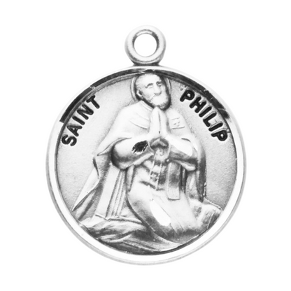 Saint Philip Sterling Silver Round Medal Necklace — 20" Chain, Made in USA