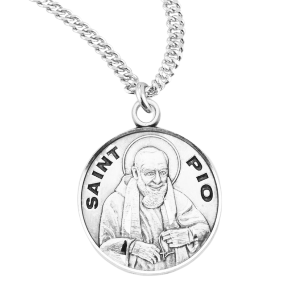 Patron Saint Pio Round Sterling Silver Medal, Catholic Gift, Made in USA