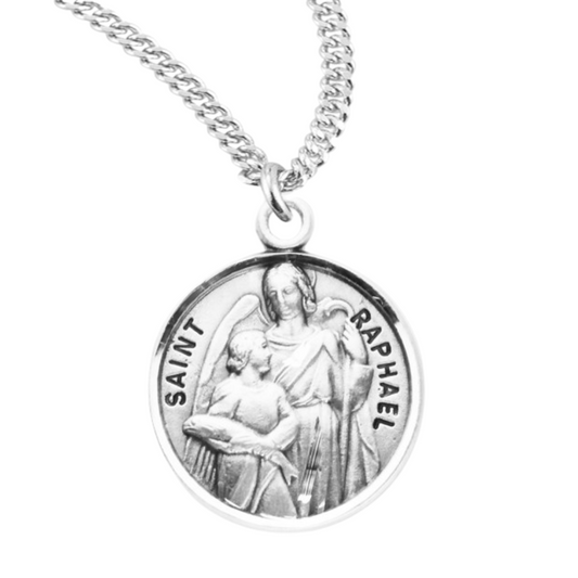 Patron Saint Raphael Round Sterling Silver Medal, Catholic Gift, Made in USA