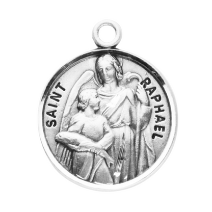 Saint Raphael Sterling Silver Medal Pendant — 20" Chain, Gift Box Included