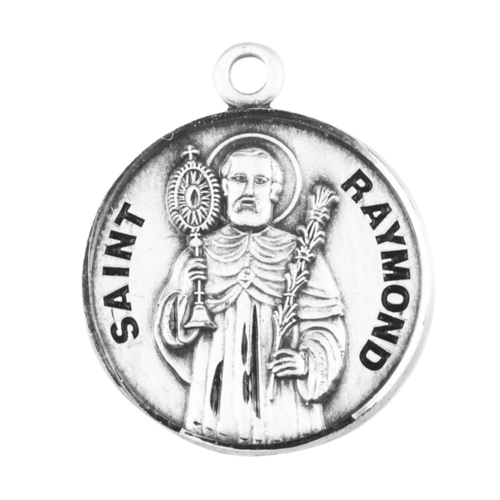 Saint Raymond Sterling Silver Round Medal Necklace — 20" Chain, Made in USA