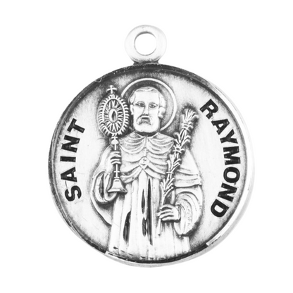 Saint Raymond Sterling Silver Round Medal Necklace — 20" Chain, Made in USA