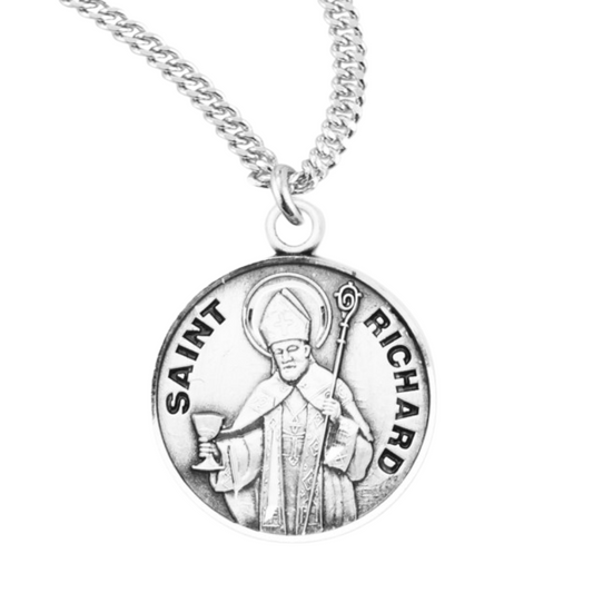 Patron Saint Richard Round Sterling Silver Medal, Catholic Gift, Made in USA