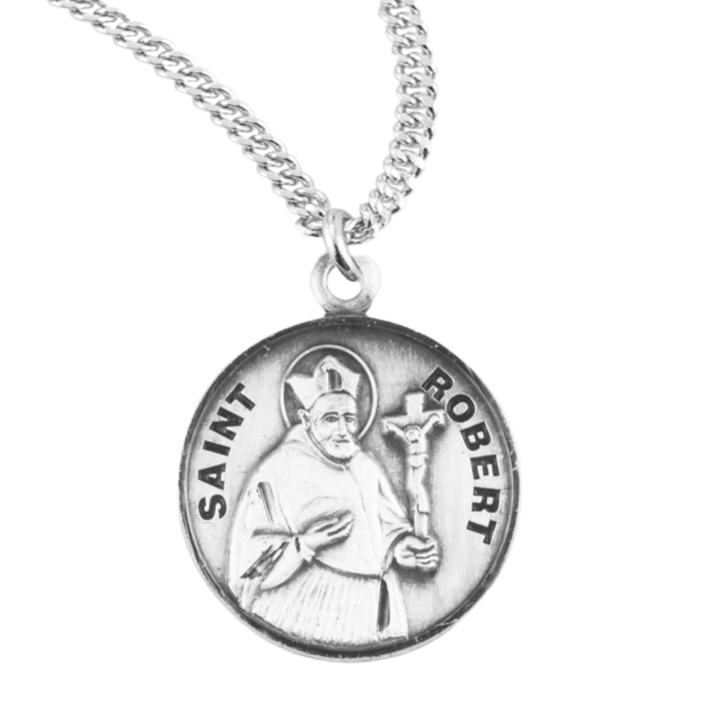 Patron Saint Robert Round Sterling Silver Medal, Catholic Gift, Made in USA