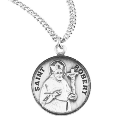 Patron Saint Robert Round Sterling Silver Medal, Catholic Gift, Made in USA