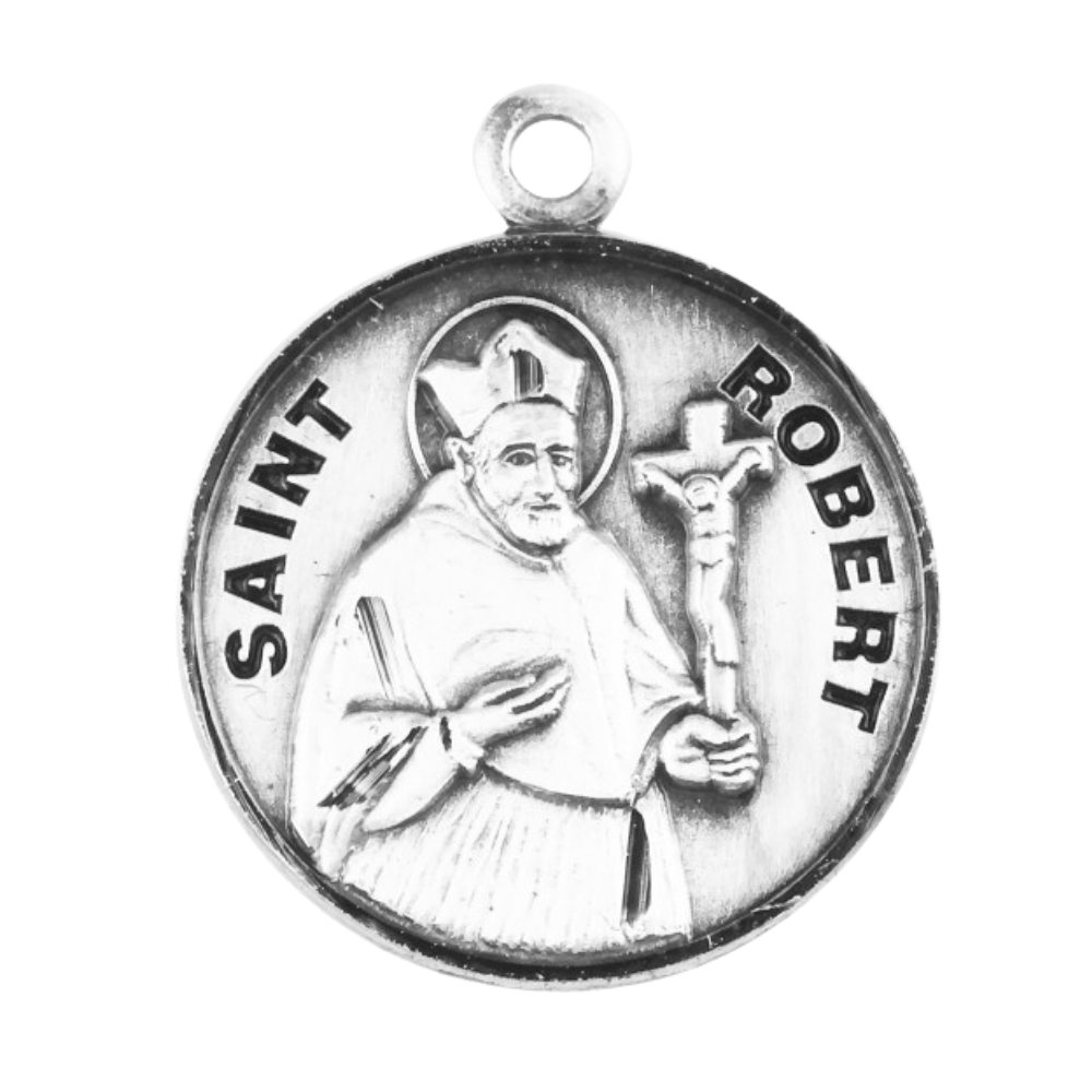 Saint Robert Sterling Silver Medal Pendant Necklace — 20" Chain, Made in USA