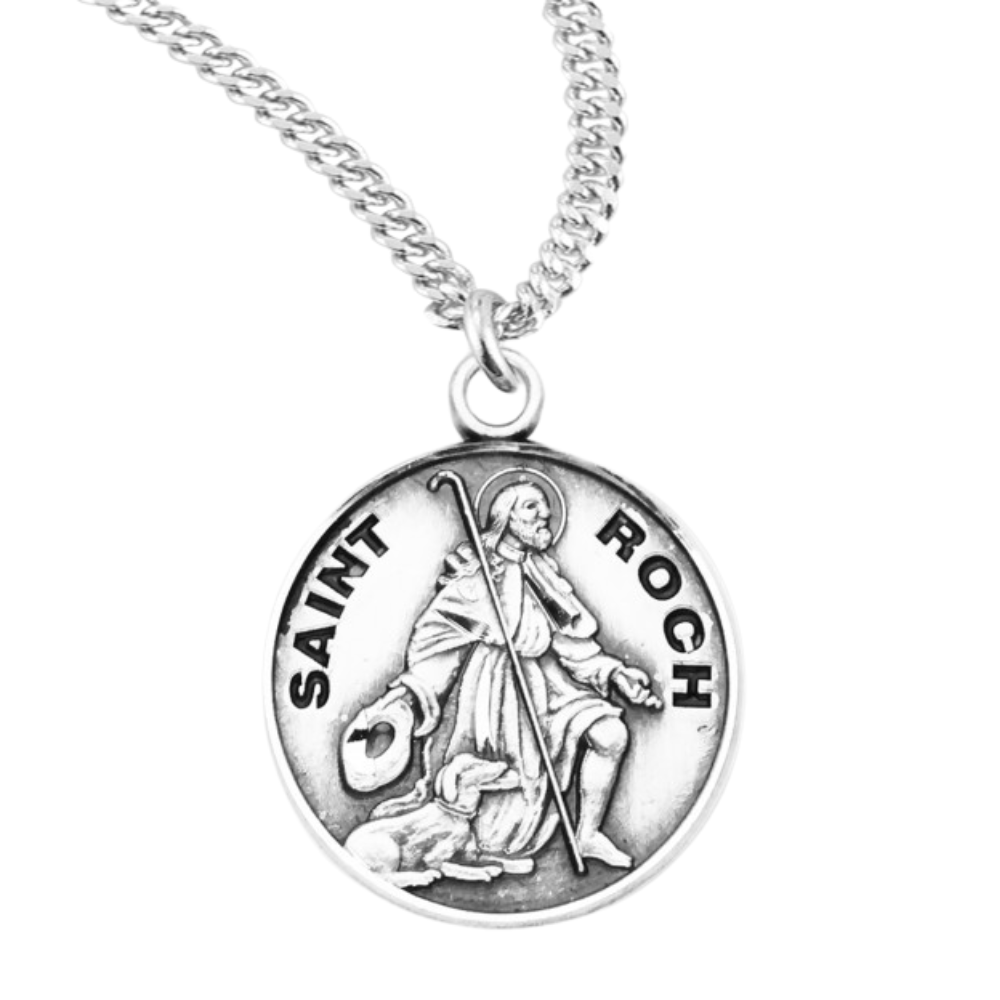 Patron Saint Roch Round Sterling Silver Medal, Catholic Gift, Made in USA