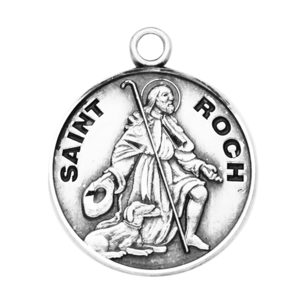 St. Roch Sterling Silver Medal Necklace — 20" Chain, Made in USA, Gift Box