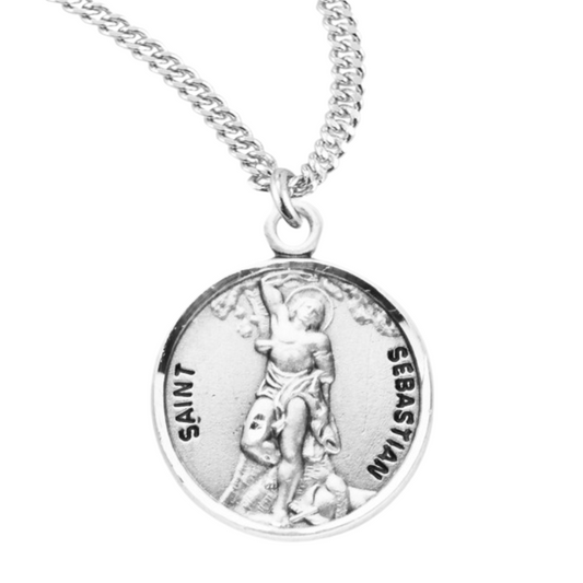Patron Saint Sebastian Round Sterling Silver Medal, Catholic Gift, Made in USA