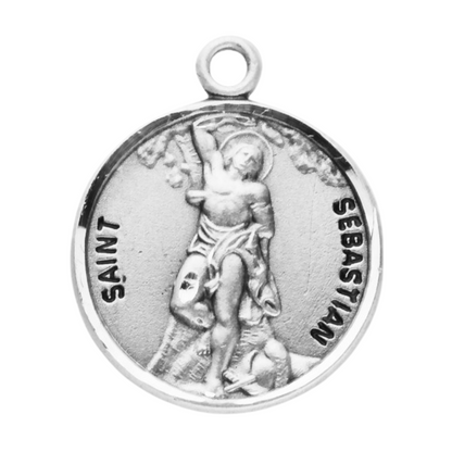 Saint Sebastian Sterling Silver Medal Necklace — 20" Chain, Gift Box Included