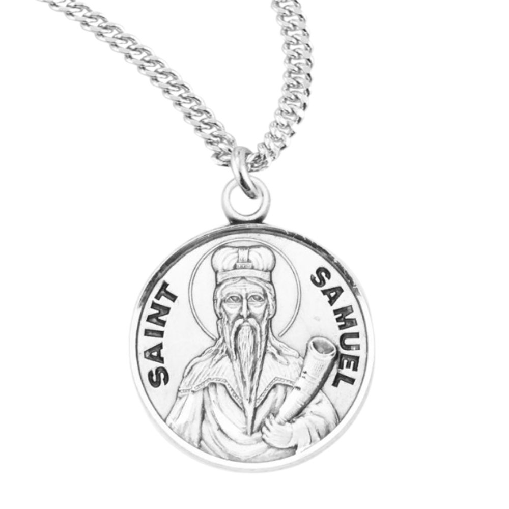 Patron Saint Samuel Round Sterling Silver Medal, Catholic Gift, Made in USA