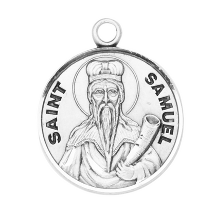 Saint Samuel Round Sterling Silver Medal — 20" Chain, Gift Box Included