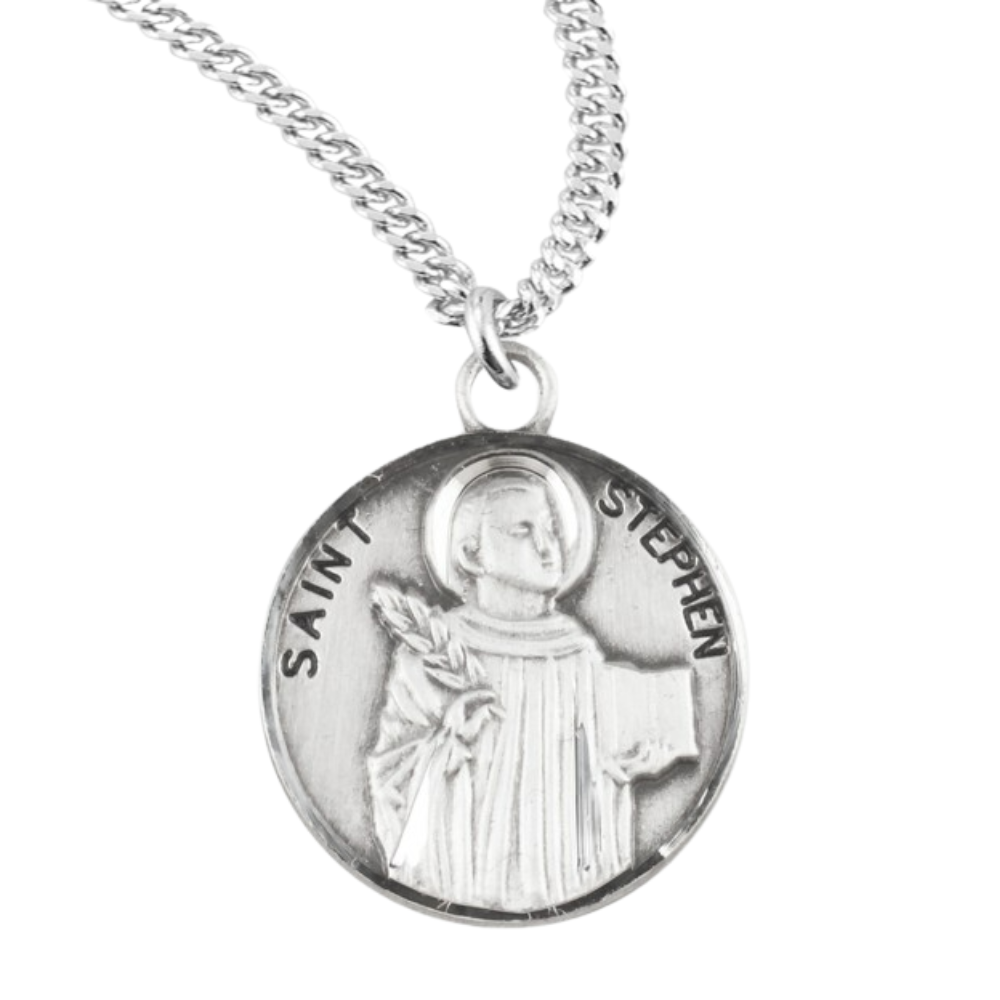 Patron Saint Stephen Round Sterling Silver Medal, Catholic Gift, Made in USA